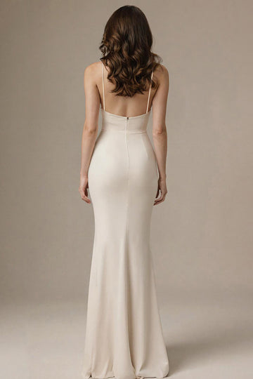 Ivory Spaghetti Straps Satin Mermaid Long Evening Dress
